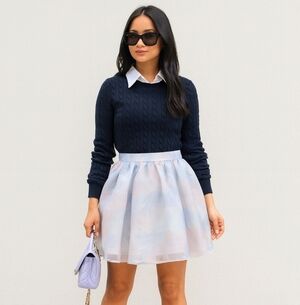 Selkie Watercolor Flared Organza Coquette Cocktail Mini Skirt Large